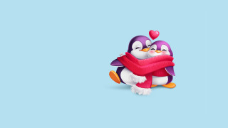 Penguins hugging heart scarf blue - their neck free wallpaper for desktop