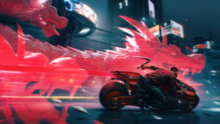 Man motorcycle cyberpunk red dragon - cyberpunk free wallpaper