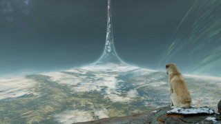 Dog sitting rock tower sky - star citizen halo free wallpaper for desktop