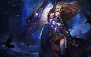 Woman blue outfit sword shield - nearby free wallpaper