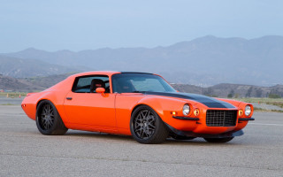 Bright orange car mountains 3d - ed roth free wallpaper for desktop