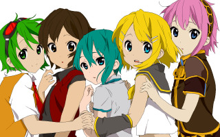 Anime girls colorful hair styles - their head free wallpaper