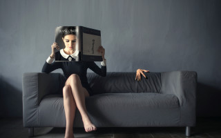 Woman sitting couch magazine surreal - the couch free wallpaper