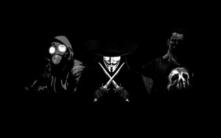 Gas masks skull knife black - three person free wallpaper