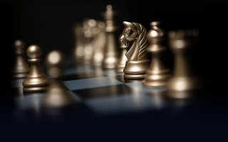 Chess golden piece black background - a white horse free wallpaper