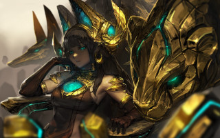 Futuristic dragon headpiece glowing eyes - a futuristic outfit free wallpaper