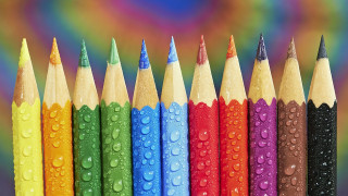 Colored pencils water drops multicolored - a childs free wallpaper
