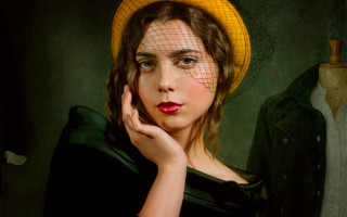 Woman veil yellowhat portrait photorealistic - a yellow hat free wallpaper for desktop