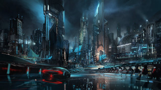 Futuristic city night neon lights - cyberpunk city free wallpaper for desktop