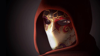 Red hoodie mask character portrait - a mask free wallpaper