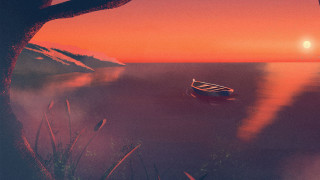 Boat water sunset tree orange - edward hopper and james gilleard free wallpaper for desktop