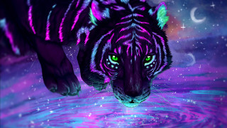 Tiger green eyes water moon - a moon free wallpaper