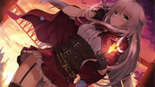 Woman red outfit sword sunset - a red outfit holding free wallpaper for desktop