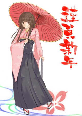 Woman umbrella flower cherry blossoms - a long dress holding free wallpaper