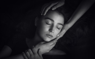 Woman massage blackandwhite portrait closeeyes - her shoulder free wallpaper for desktop