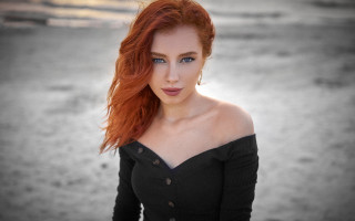 Redhair blueeyes offshoulder outdoor portrait - red hair free wallpaper