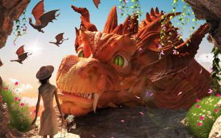 Woman dragon statue cave birds - dragon art free wallpaper