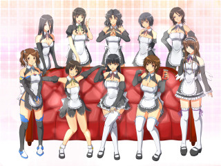 Anime girls redcouch maid ponytail - a red couch free wallpaper