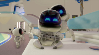 Robot walking futuristic room blue - a white robot free wallpaper