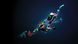 Colorful lizard flying psychedelic airbrush - its tail free wallpaper