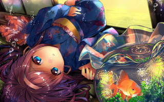 Girl fish bowl anime fireworks - a fish free wallpaper