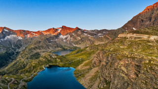 Mountain lake road fantasy sky - a mountain range in the background free wallpaper
