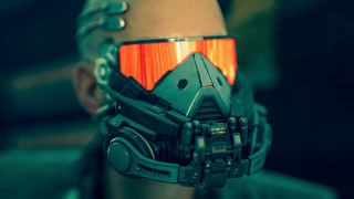 Futuristic helmet goggles red lens - a black helmet free wallpaper