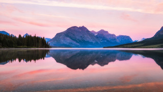 Sunset mountain reflection lake pink - bob ross free wallpaper for desktop