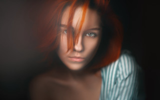 Anka zhuravleva redhair blueeyes serious - photorealistic portrait free wallpaper