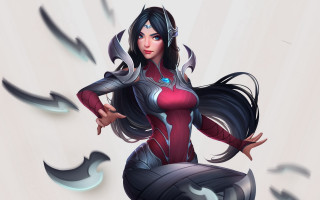 Woman red black outfit sword - league of legends concept art free wallpaper for desktop
