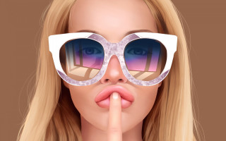 Woman sunglasses reflection house hyperrealistic - a finger free wallpaper