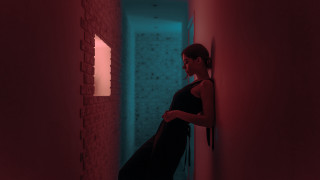 Woman hallway redlight brickwall dimlight - a hallway free wallpaper
