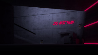 Dark room neon sign stairwell - hypermodernism free wallpaper