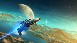 Futuristic spaceship mountain moon planet - a moon in the background free wallpaper