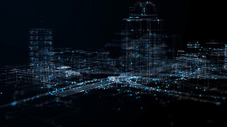 Cityscape night blue light lines - isometric view free wallpaper for desktop