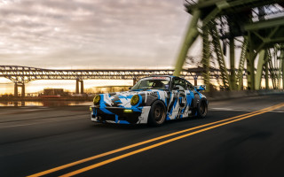 Blue white car street bridge - derek zabrocki free wallpaper