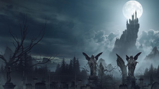 Cemetery castle night fullmoon gothic - a castle in the background free wallpaper