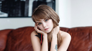 Woman couch tattoo blue eyes - a tattoo free wallpaper for desktop