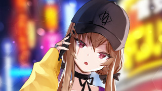 Anime girl long hair cap - a yellow jacket free wallpaper