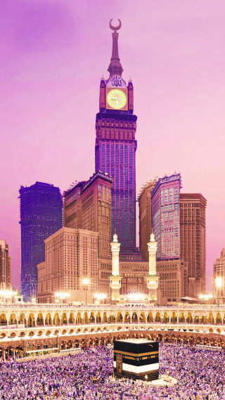 Crowd city clocktower dusk purple - hurufiyya free wallpaper for mobile