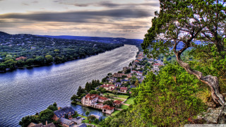 River forest valley hillside cityscape - a lush green hillside free wallpaper