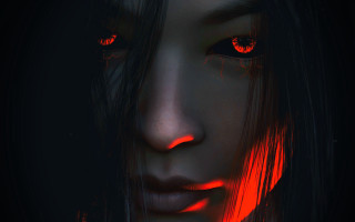Red eyed woman red glow - a creepy look free wallpaper
