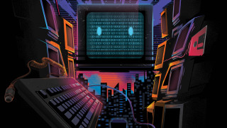 Cyberpunk monitor face city night - a computer monitor free wallpaper