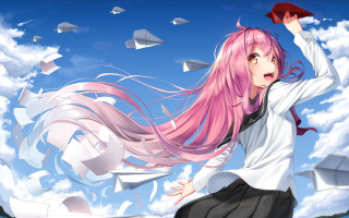 Pink hair flying paper angel - pink hair free wallpaper for desktop