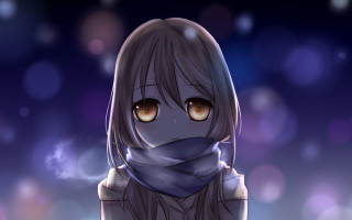 Girl scarf browneyes anime backlighting - a scarf free wallpaper