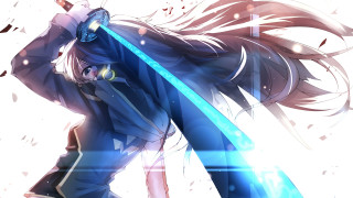 Anime character glowing sword blue - a blue outfit free wallpaper for desktop