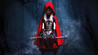 Woman red cloak sword forest - a dark forest free wallpaper for desktop