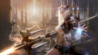 Woman sword demon outfit fantasy - rossdraw global illumination free wallpaper