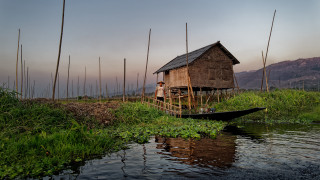 Small house river boat green - top of a river next free wallpaper for desktop