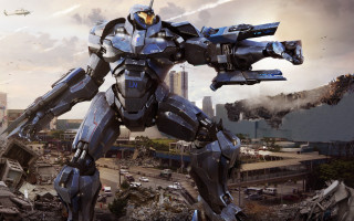 Futuristic robot city jet helicopter - mecha free wallpaper for desktop